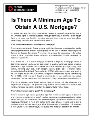 Mininmum Age to Obtain a U.S. Mortgage