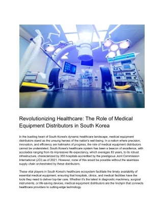 Revolutionizing Healthcare_ The Role of Medical Equipment Distributors in South Korea