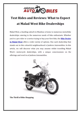Test Rides and Reviews What to Expect at Malad West Bike Dealerships