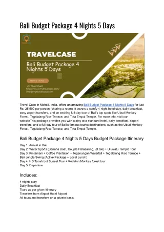 Bali Budget Package 4 Nights 5 Days