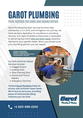 Garot Plumbing: Your Partner for Sinks and Drains Repair