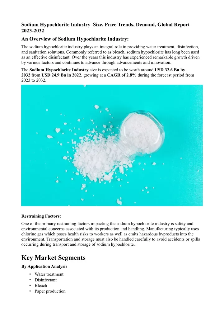 sodium hypochlorite industry size price trends