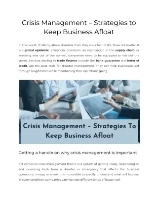 Crisis Management – Strategies to Keep Business Afloat