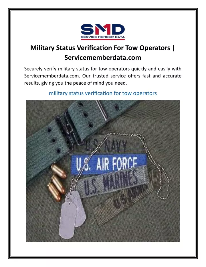 military status verification for tow operators