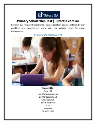 Primary Scholarship Test | Tutorssa.com.au