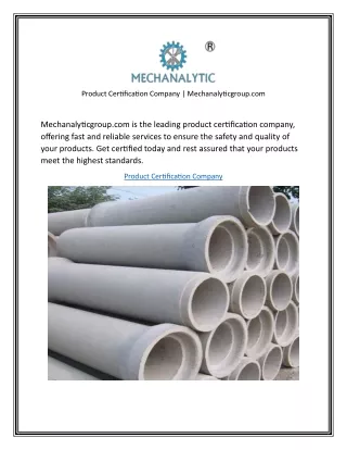 Product Certification Company Mechanalyticgroup.com