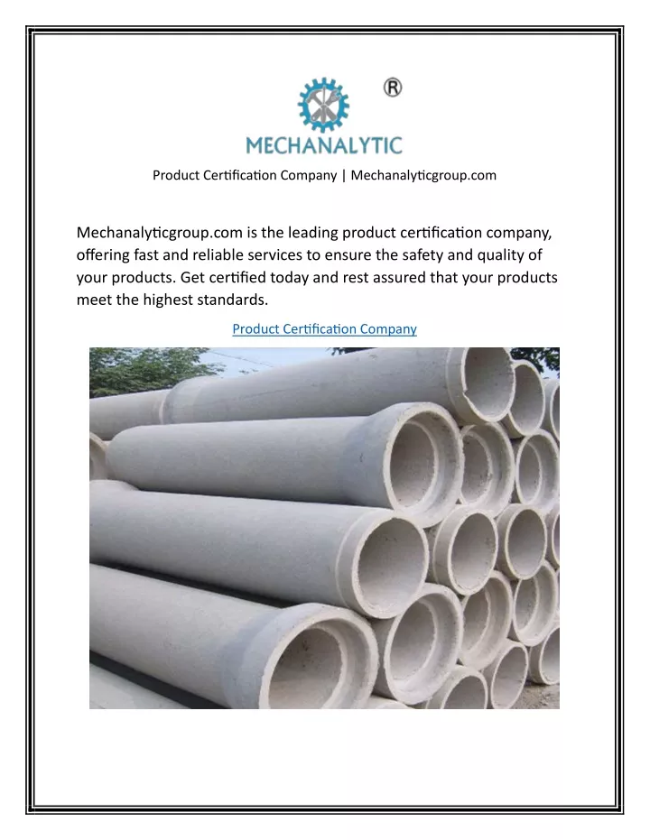 product certification company mechanalyticgroup
