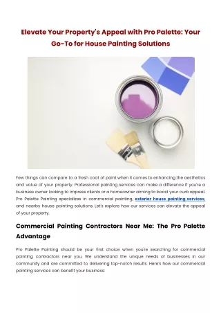 Elevate Your Property's Appeal with Pro Palette Your Go-To for House Painting Solutions
