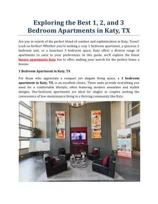Exploring the Best 1, 2, and 3 Bedroom Apartments in Katy, TX