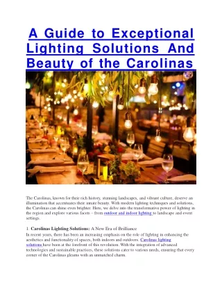 A Guide to Exceptional Lighting Solutions And Beauty of the Carolinas