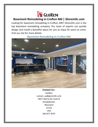 Basement Remodeling in Crofton Md | Gloremllc.com