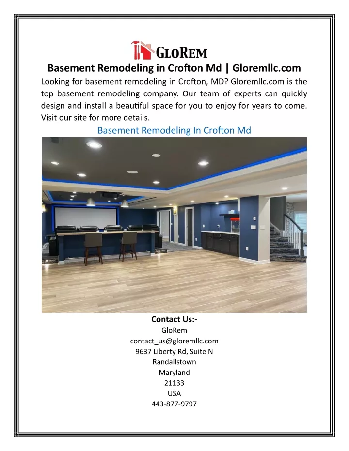 basement remodeling in crofton md gloremllc