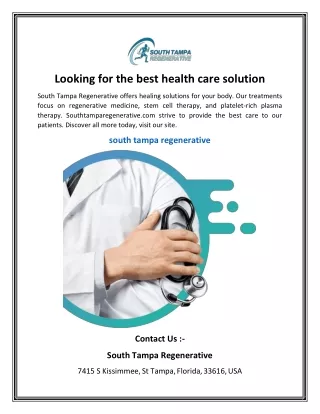 Looking for the best health care solution