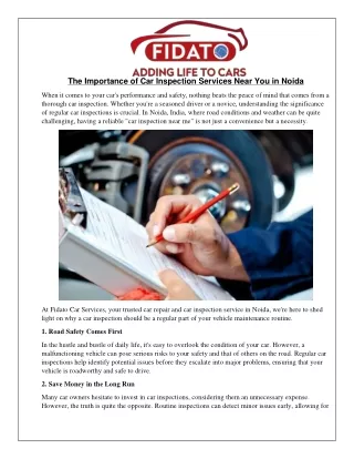 The Importance of Car Inspection Services Near You in Noida