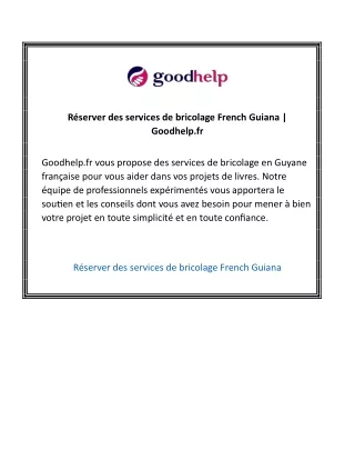 Réserver des services de bricolage French Guiana Goodhelp.fr