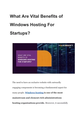 What Are Vital Benefits of Windows Hosting For Startups?