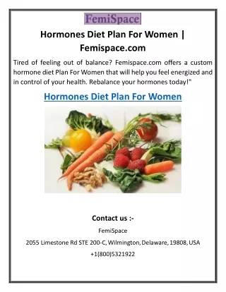 Hormones Diet Plan For Women | Femispace.com