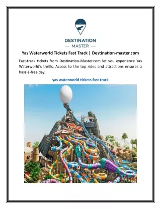 Yas Waterworld Tickets Fast Track  Destination-master.com