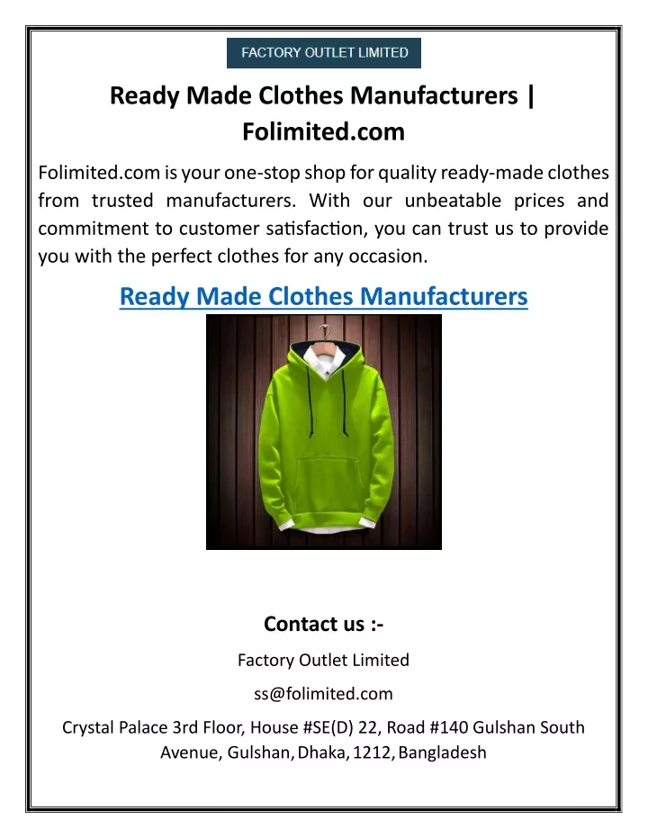 ready made clothes manufacturers folimited com