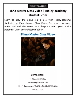 Piano Master Class Video | Ridley-academy-students.com
