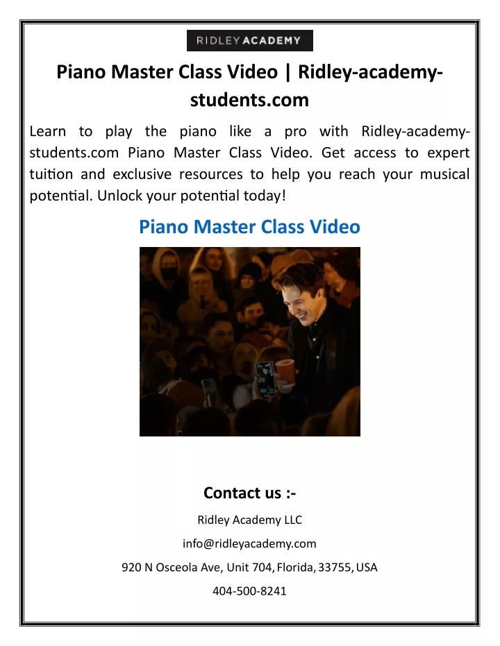 piano master class video ridley academy students