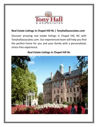 Real Estate Listings In Chapel Hill Nc  Tonyhallassociates.com