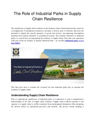 The Role of Industrial Parks in Supply Chain Resilience