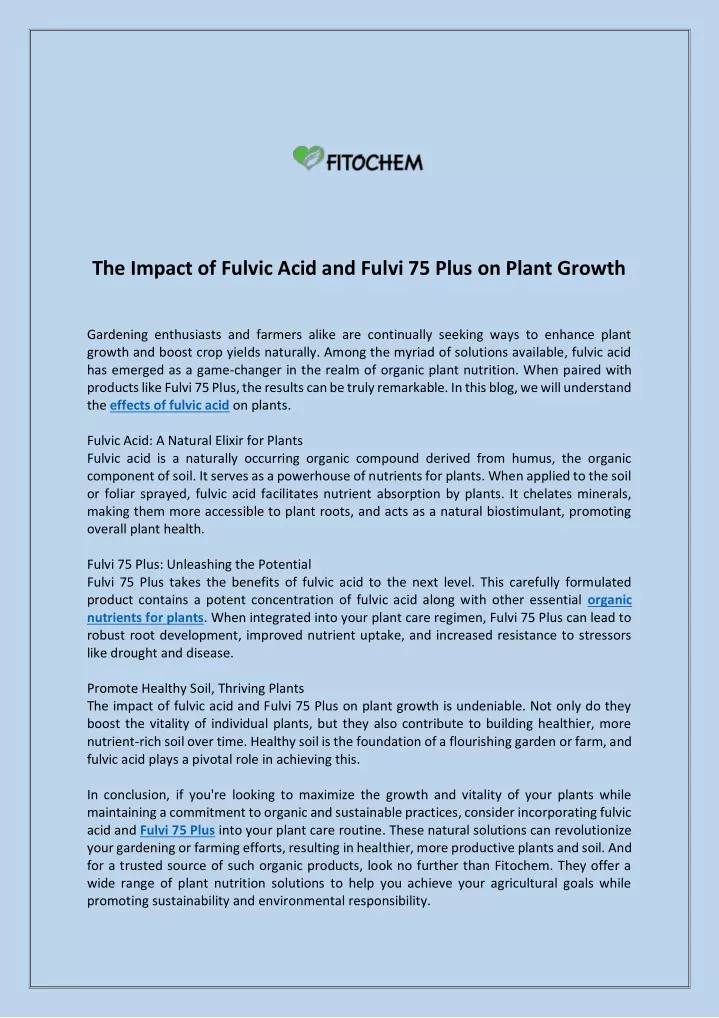 the impact of fulvic acid and fulvi 75 plus