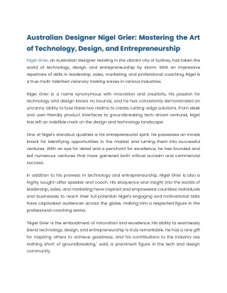 Australian Designer Nigel Grier: Mastering the Art of Technology, Design, and En