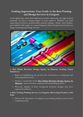 Crafting Impressions Your Guide to the Best Printing and Design Services in Gurgaon