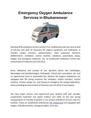 Emergency Oxygen Ambulance Services in Bhubaneswar