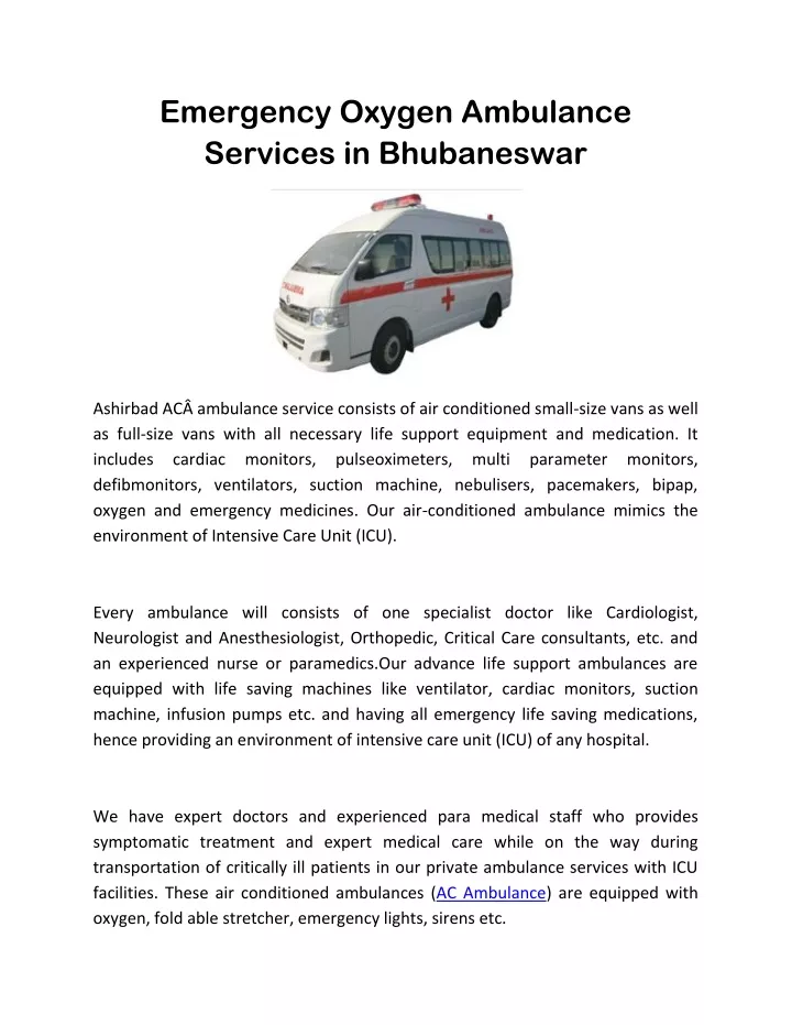 emergency oxygen ambulance services in bhubaneswar