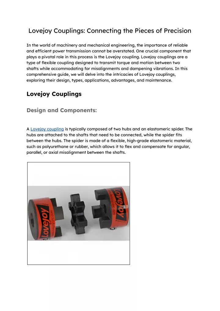 lovejoy couplings connecting the pieces