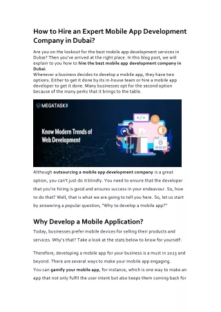How to Hire an Expert Mobile App Development Company in Dubai | Megatask Web