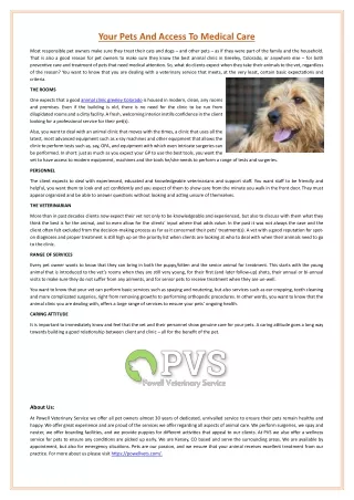 Your Pets And Access To Medical Care