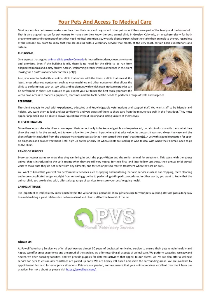 your pets and access to medical care
