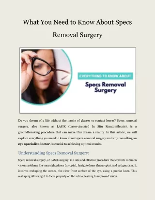 Know About Specs Removal Surgery