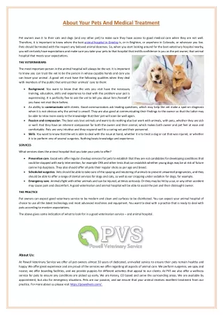 About Your Pets And Medical Treatment