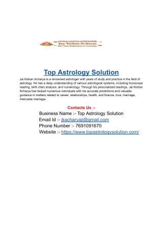 Astrology Solution by Jay Krishan Acharya ji