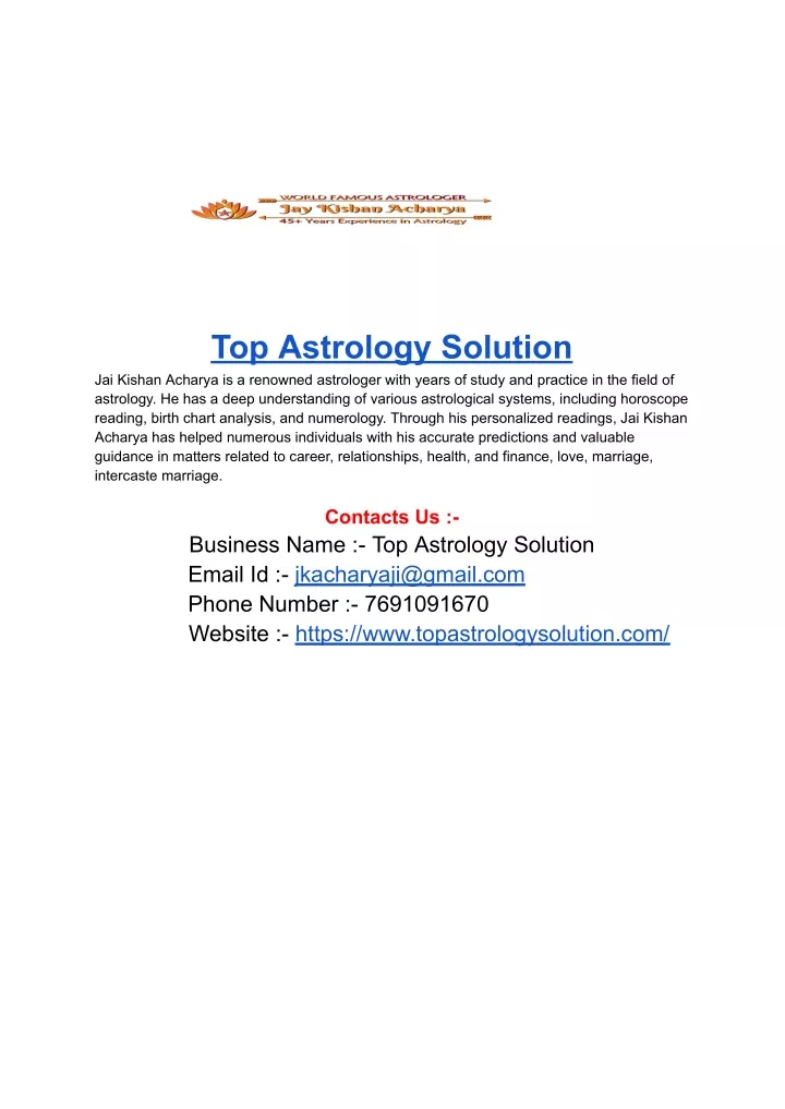 top astrology solution jai kishan acharya