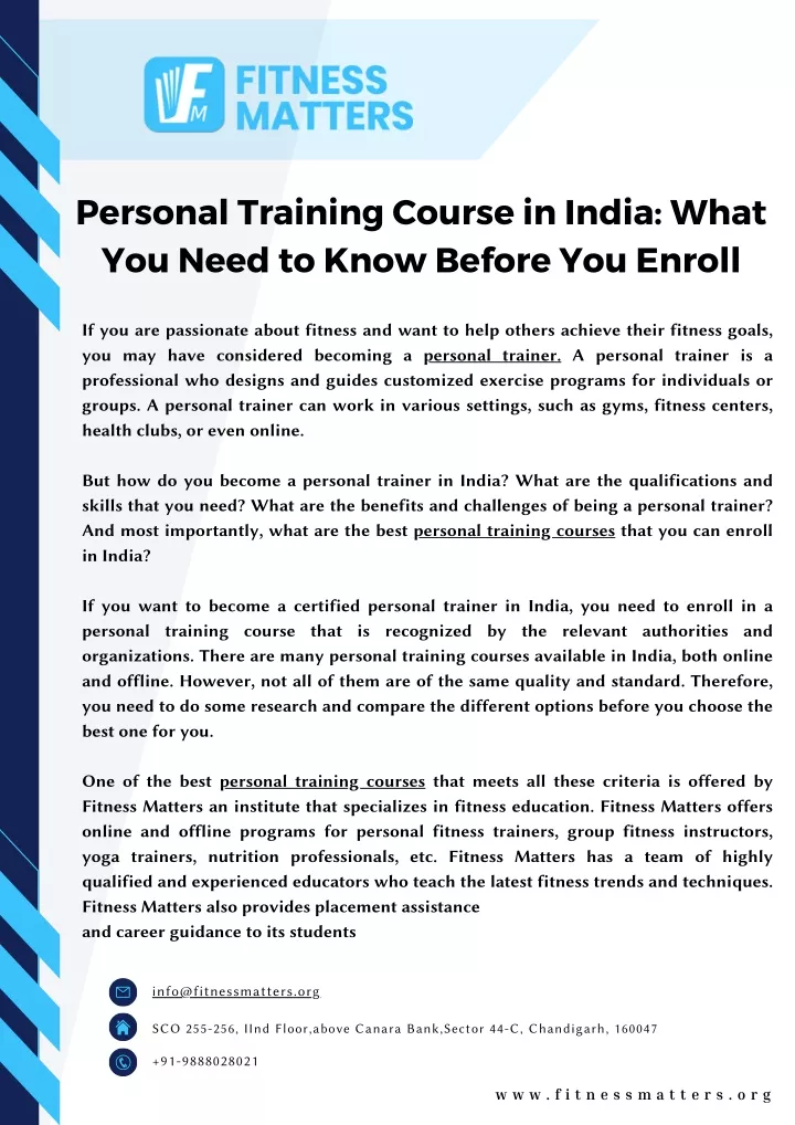 personal training course in india what you need