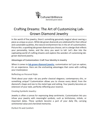 Crafting Dreams- The Art of Customizing Lab-Grown Diamond Jewelry