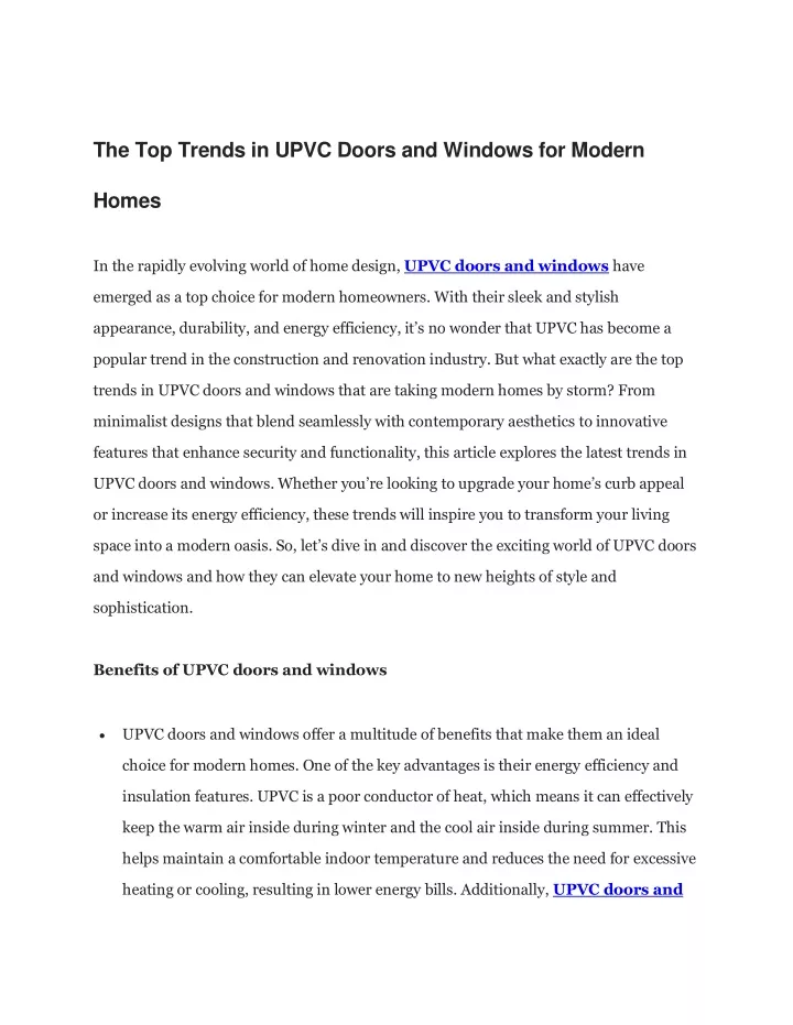 the top trends in upvc doors and windows