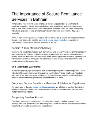 The Importance of Secure Remittance Services in Bahrain