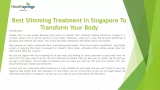 Slimming and Wellness: The Best Treatments in Singapore