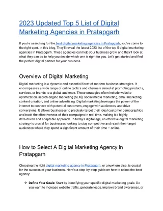 2023 Updated Top 5 List of Digital Marketing Agencies in Pratapgarh