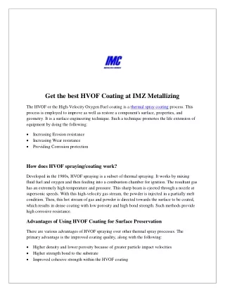 Get the best HVOF Coating at IMZ Metallizing