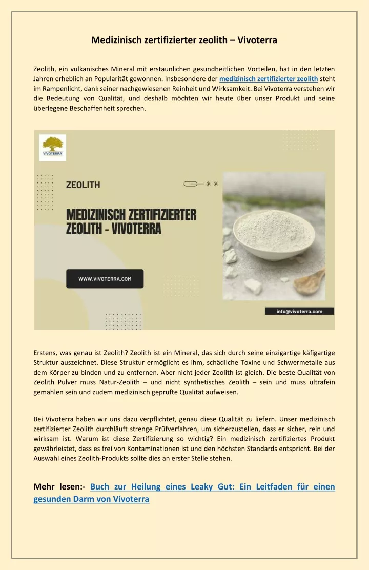 medizinisch zertifizierter zeolith vivoterra