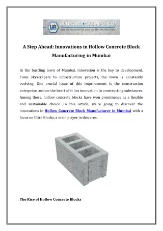 A Step Ahead Innovations in Hollow Concrete Block Manufacturing in Mumbai
