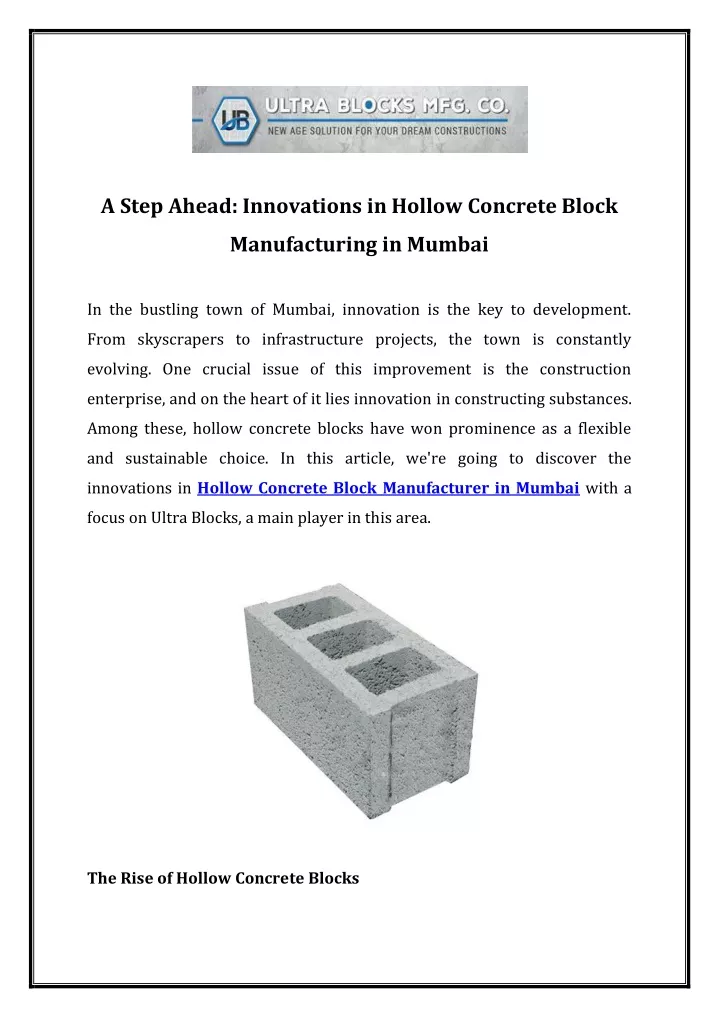 a step ahead innovations in hollow concrete block